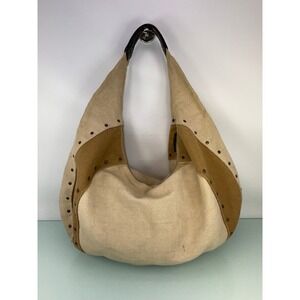 Boho Canvas Slouchy Hobo Bag Studded Neutral Earthy Indie Grunge Everyday Bag